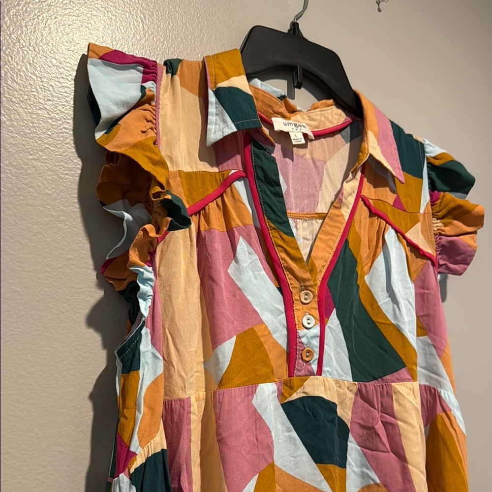 Umgee Peach And Fuchsia Printed Flutter Sleeve Dr… - image 5